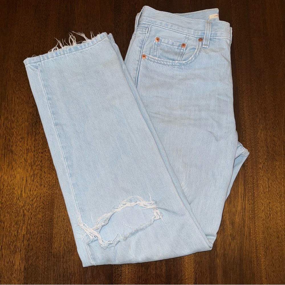 Levi's Low Pro Straight Light Wash Denim Jeans Distressed Size 28